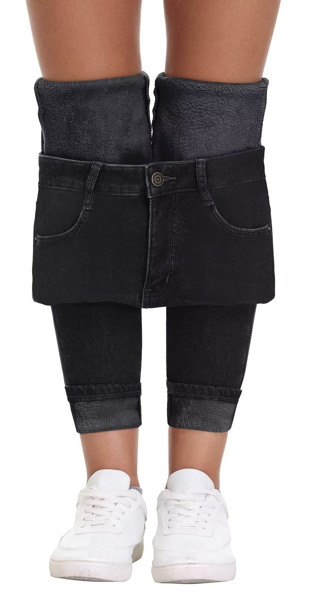 Women's Fleece Lined Thermal Winter Jeans - Stretch Denim Pants with Warm Fleece Lining for Cold Weather, Outdoor Activities & Casual Wear