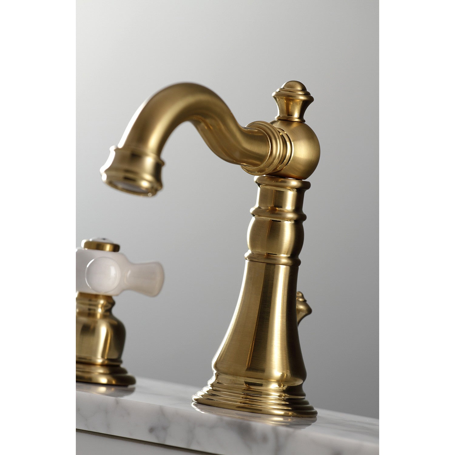 American Classic FSC1973PX Two Handle 3-Hole Widespread Bathroom Faucet with Brass Pop-Up Drain - Brushed Brass Finish for Vanity Sink - Perfect for Modern and Traditional Bathroom Decor