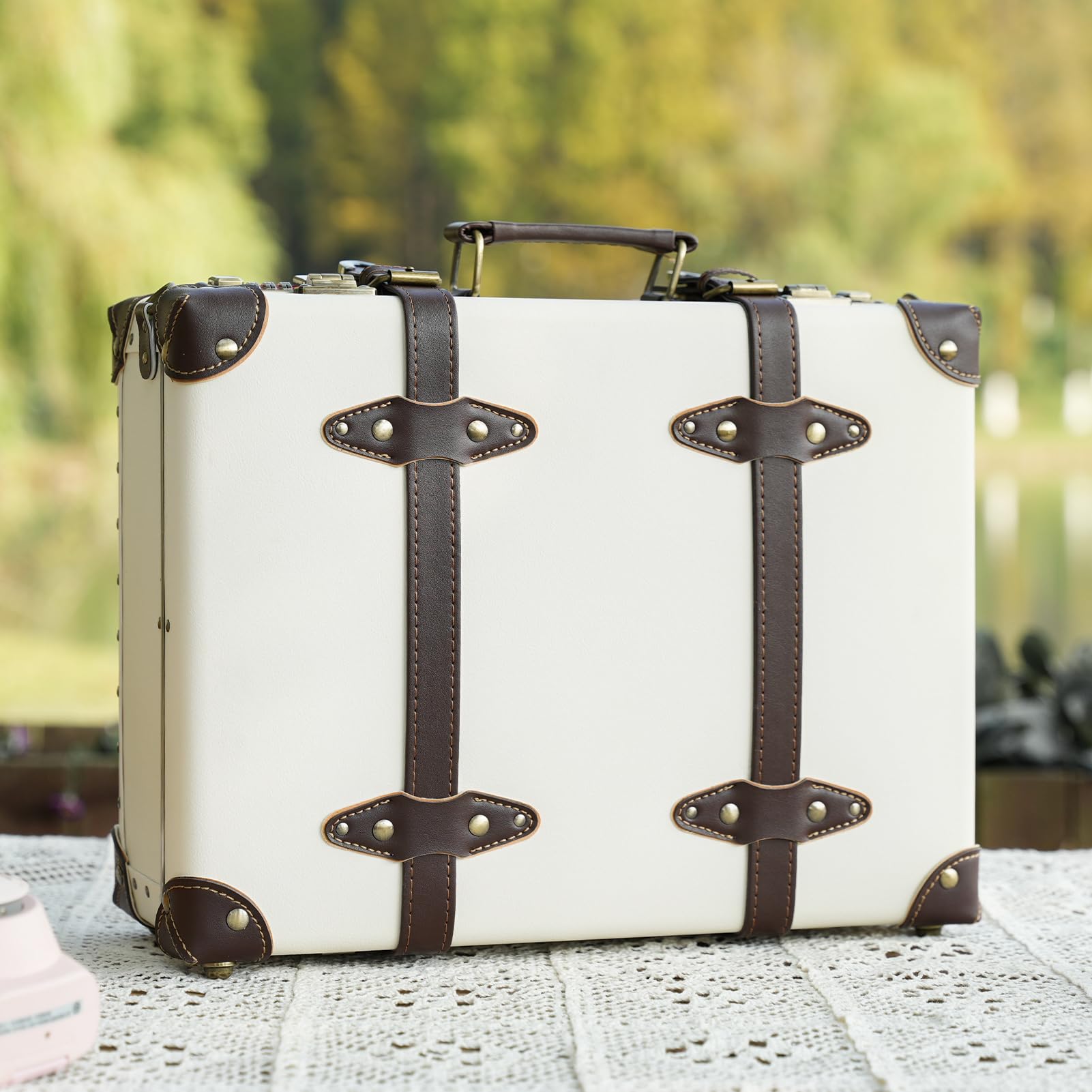 Vintage Leather Carry-On Suitcase - Cute Mini Overnight Bag with Shoulder Strap | Non-Wheeled Retro Travel Trunk for Weekend Getaways & Airplane Cabin Luggage