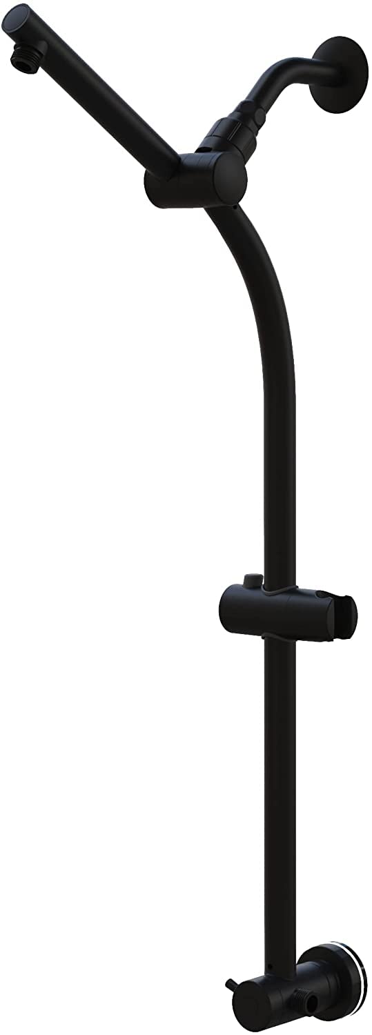 Westbrass SCH700P-62 No-Drill Adjustable Height Slide Extension Bar with 5-Function Rainfall Shower Head & Panda Handheld Sprayer - Matte Black - Perfect for Bathroom Renovation & Spa-Like Shower Experience