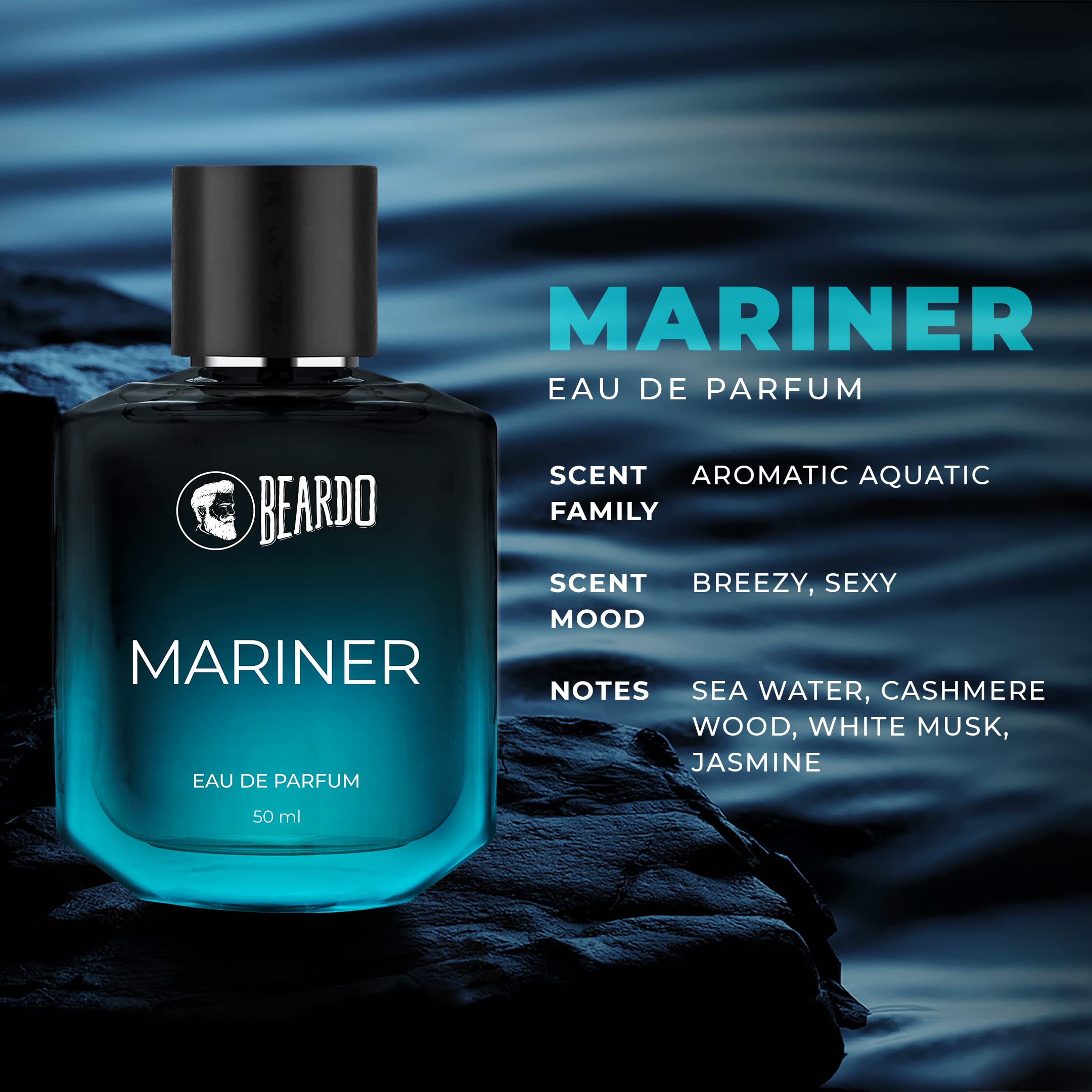 Beardo Mariner Eau De Parfum for Men - 50ml Long Lasting Fresh Aquatic Cologne | Premium Daytime Fragrance & Body Spray | Valentine's Day Gift for Husband, Boyfriend & Men | Perfect for Office, Date Night & Special Occasions