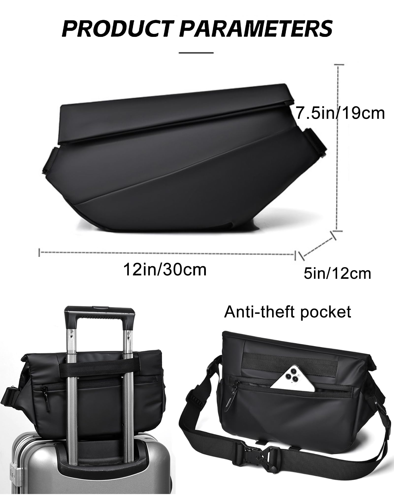 Men's Waterproof Messenger Sling Bag - Travel Crossbody Chest Pack for Hiking & Commuting