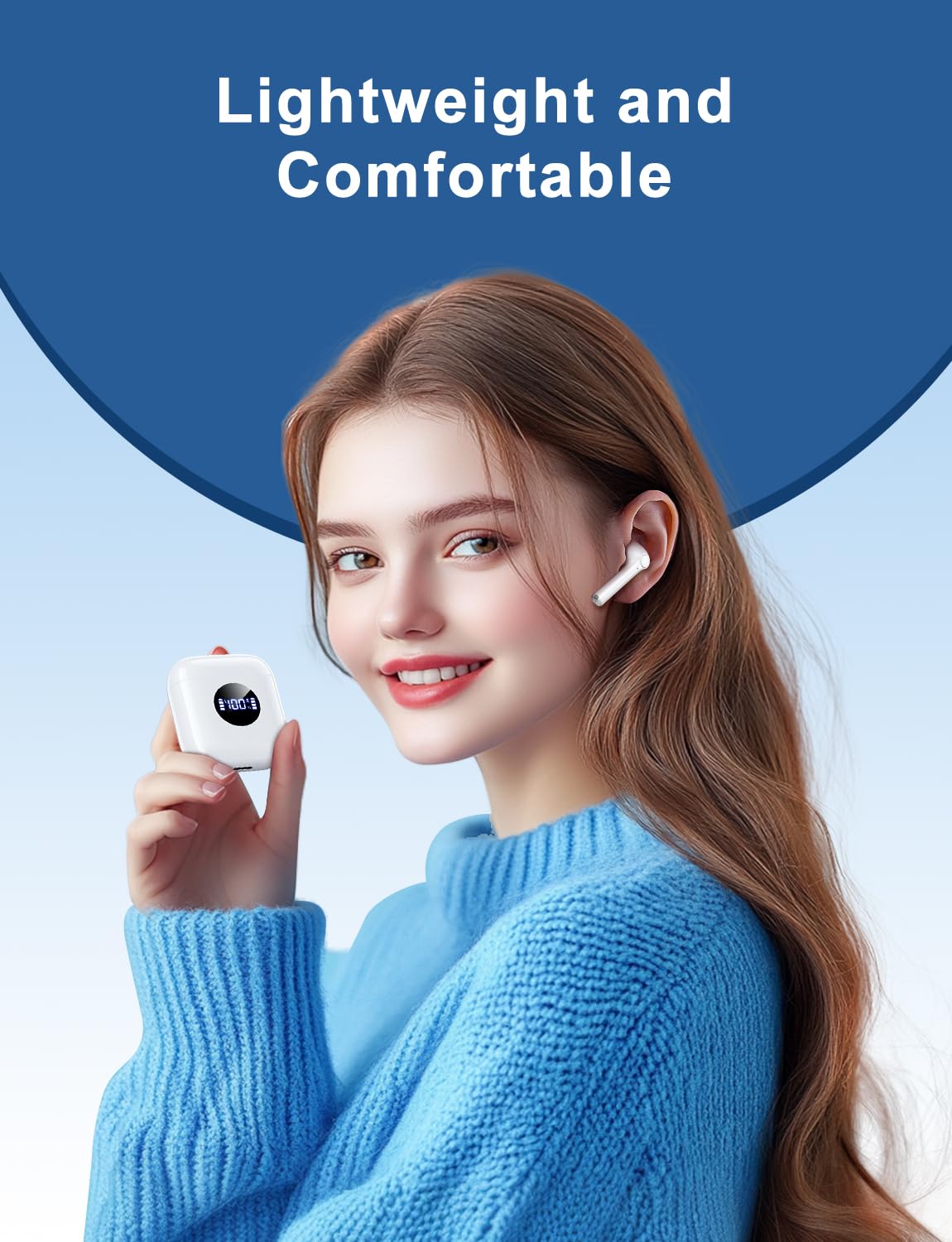 Wireless Bluetooth 5.3 Earbuds with Charging Case, Lightweight in-Ear Stereo Headphones with Mic for iPhone Android, IPX7 Waterproof Sports Earphones for Running Gym Workout - Ivory White