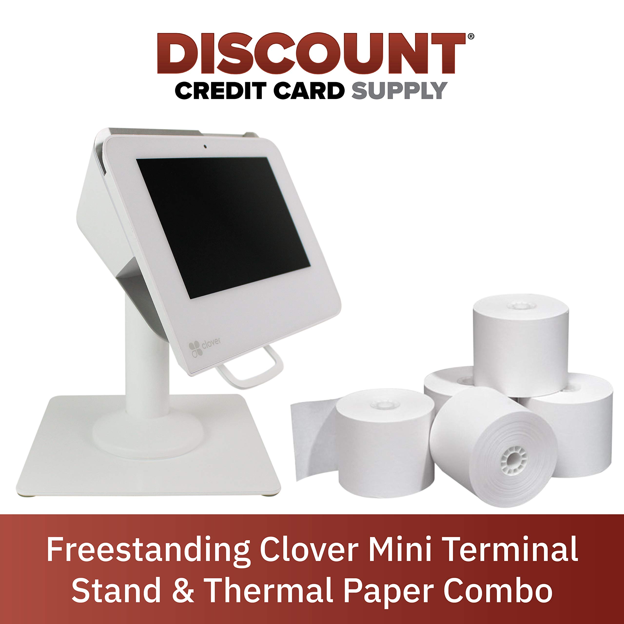DCCStands Freestanding Swivel & Tilt Clover Mini/Clover Mini 3 Terminal Stand with 50 Rolls Thermal Paper - Perfect for Coffee Shops, Restaurants & Retail POS Systems