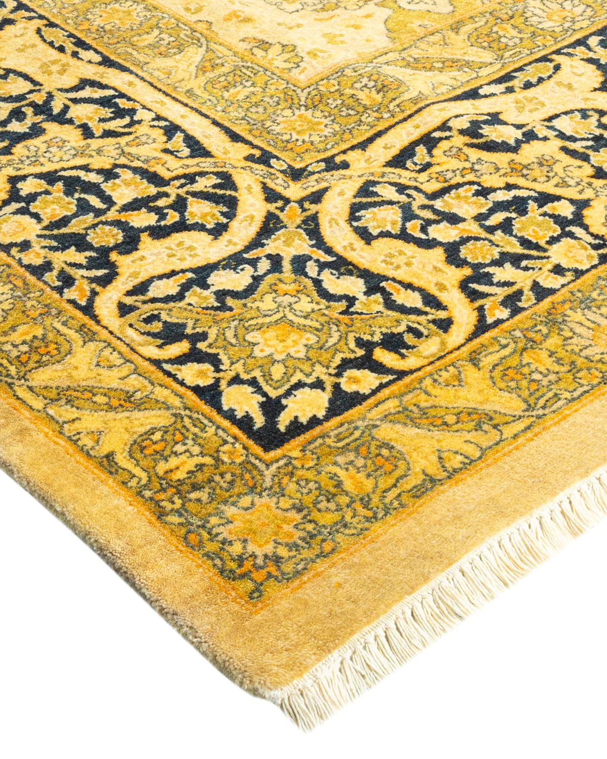 Handmade Wool Oriental Mogul Ivory 6x9 Area Rug - Traditional Hand-Knotted One-of-a-Kind Solo Rugs for Living Room, Bedroom & Dining Room Decor