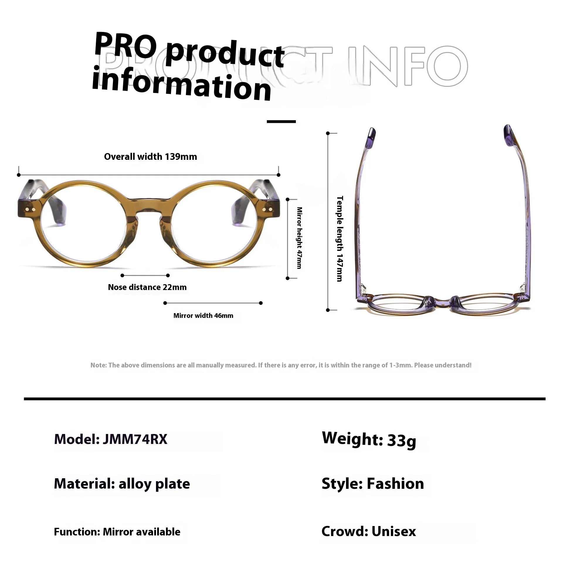 Stylish Unisex Acetate Full Rim Round Eyeglasses with Thick Temples 942741 - Perfect for Reading, Work, and Everyday Fashion Accessory