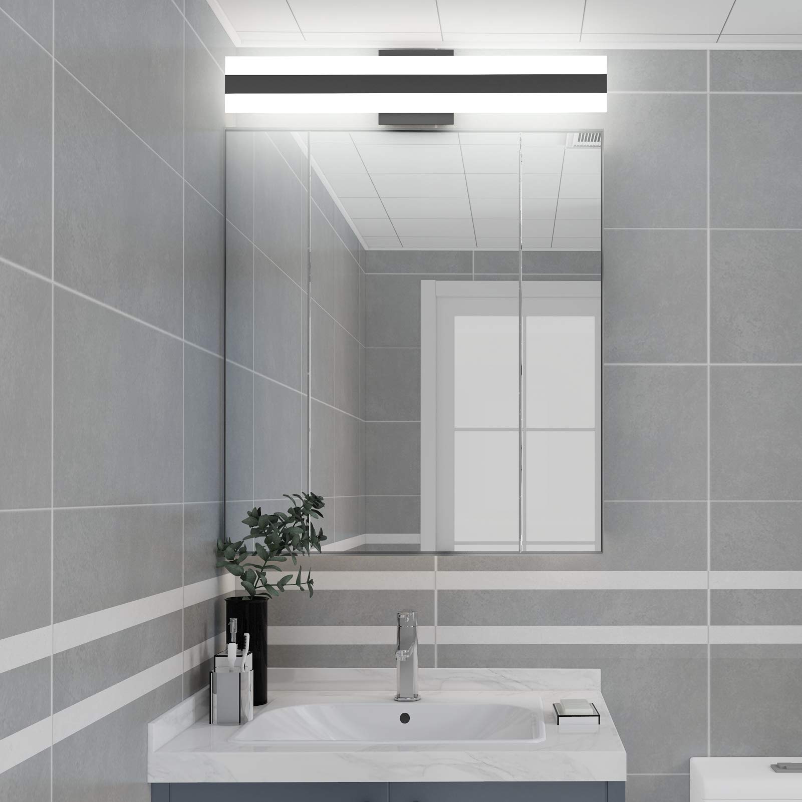 Aipsun 24W Modern Black Vanity Light with Frosted White Acrylic - Up and Down LED Bathroom Light Fixture (6000K White Light) - Perfect for Bathroom, Dressing Room & Vanity Area Lighting