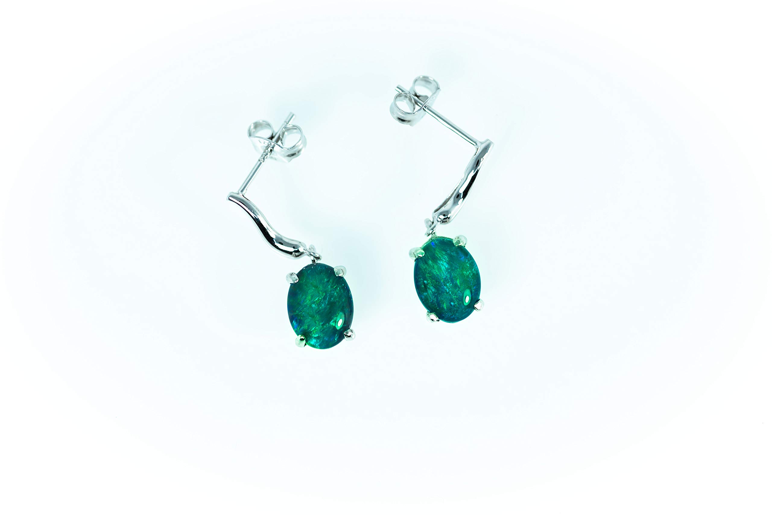 Genuine Australian Triplet Opal Earrings - Sterling Silver with White Gold Plating | Elegant Women's Jewelry for Weddings, Parties & Special Occasions