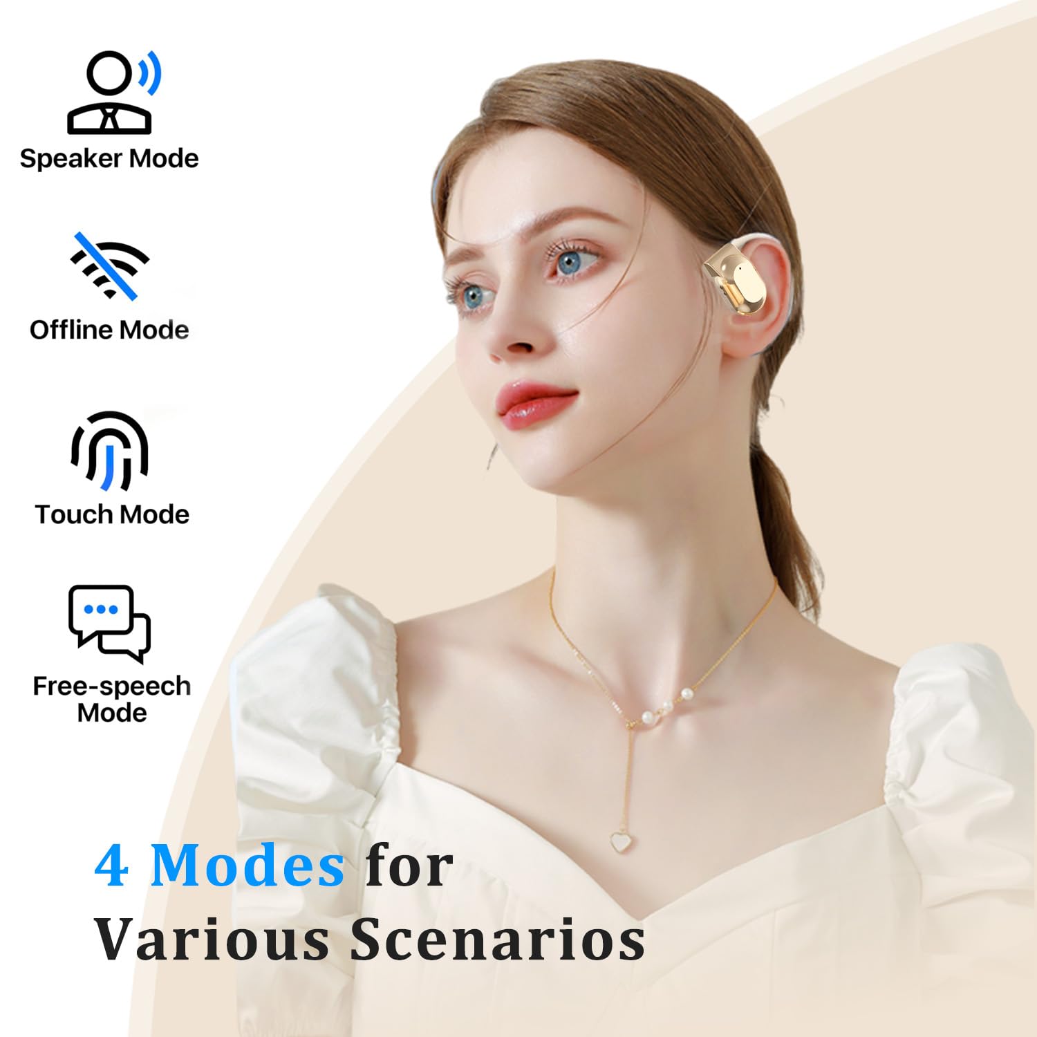 **Real-Time AI Translator Earbuds - Open Ear Wireless Bluetooth Earbuds with 144 Language Translation for iOS & Android (Gold) - Perfect for Travel, Business Meetings & Language Learning**