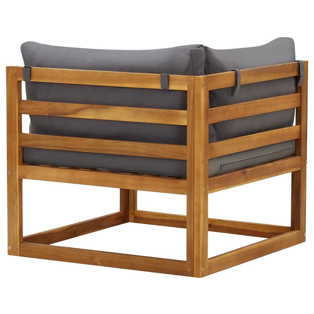 Modular Outdoor Sectional Corner Sofa Set - Solid Acacia Wood Frame with Dark Gray Weather-Resistant Cushions, 27.6
