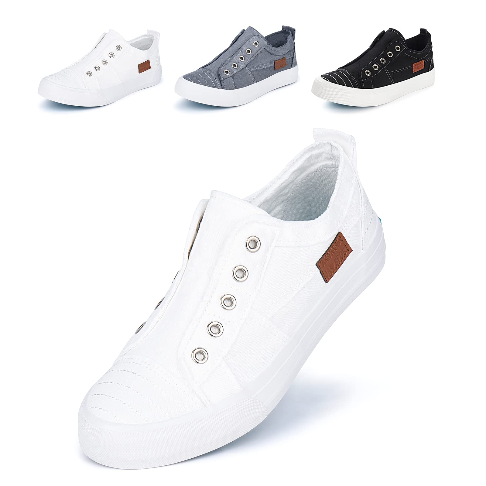 JENN ARDOR Women's Slip On Sneakers - No Lace Elastic Low Top Canvas Shoes for Walking | Comfortable Casual Flats | Trendy Fashion Sneakers for Women | Perfect for Work, Travel & Everyday Wear