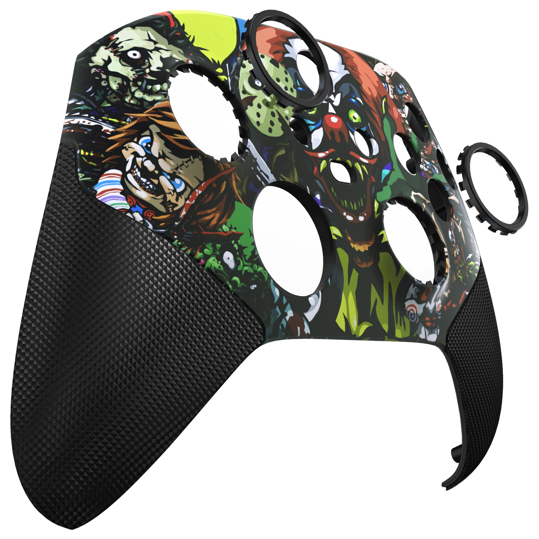 eXtremeRate Scary Party ASR Version Rubberized Grip Front Housing Shell with Accent Rings for Xbox Series X/S Controller FX3C1005 - Enhanced Gaming Performance for Horror & Action Games