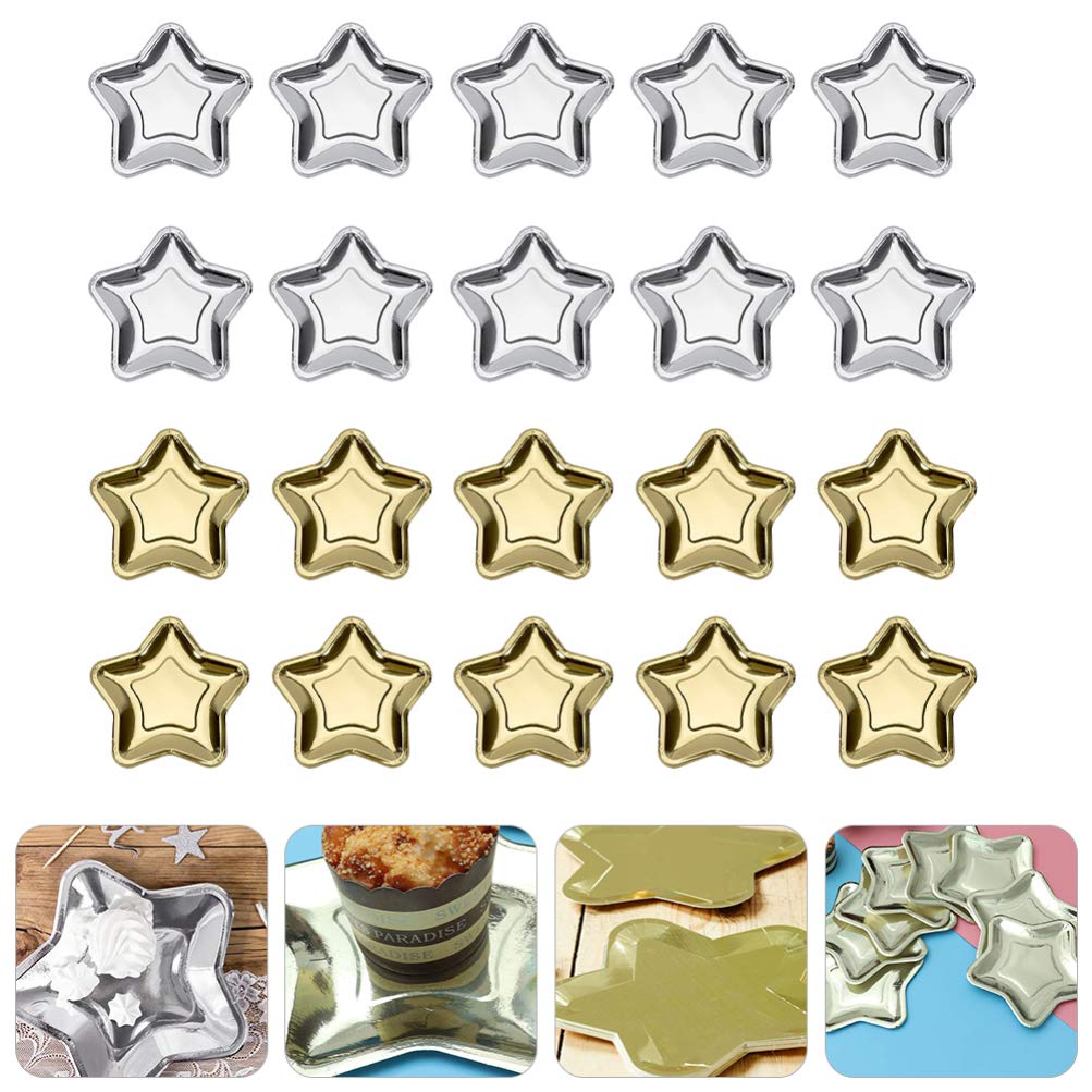 Hemoton 20Pcs Disposable Christmas Paper Plates - Gold & Silver Star Design for Appetizers, Fruits, Desserts | Perfect for Holiday, Christmas, Wedding, Birthday Parties & Festive Gatherings