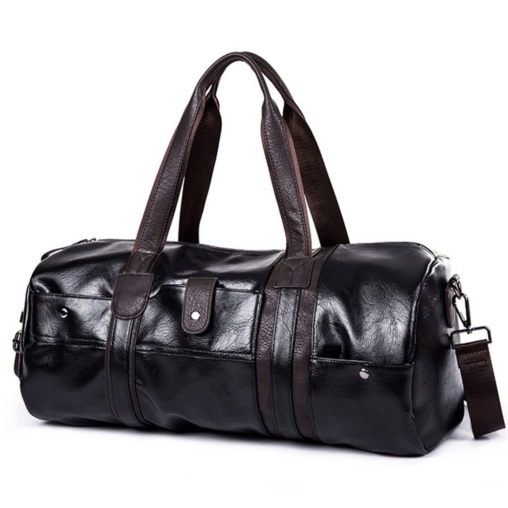 **Premium Men's Gym & Yoga Sports Bag - Soft PU Leather Cylindrical Fitness Shoulder Bag for Travel & Workout (Black) - Ideal for Gym, Yoga, Travel & Daily Commute**