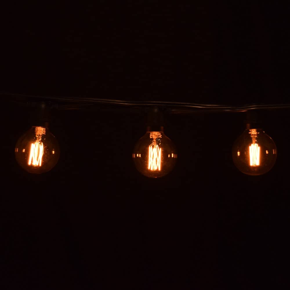 Commercial Edison Bulb Outdoor String Lights - 50 ft Black Wire with Hand-Threaded Filament (G60 Lantern Style) - Perfect for Patio, Garden, Wedding & Restaurant Decoration