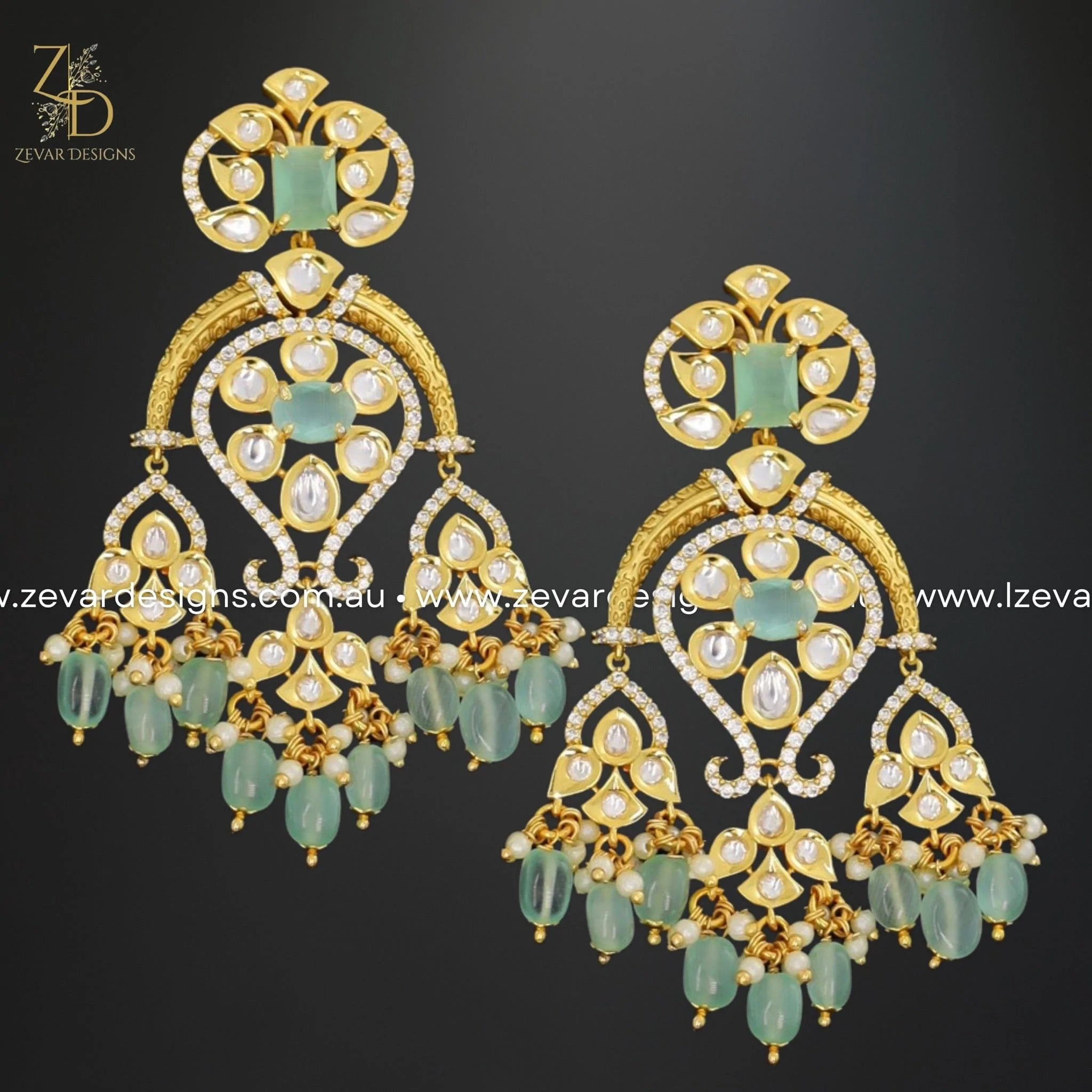 Exquisite Kundan Polki Earrings with Mint Green Drops | Traditional Indian Jewelry for Weddings, Parties & Festive Occasions | Handmade Ethnic Accessories for Women