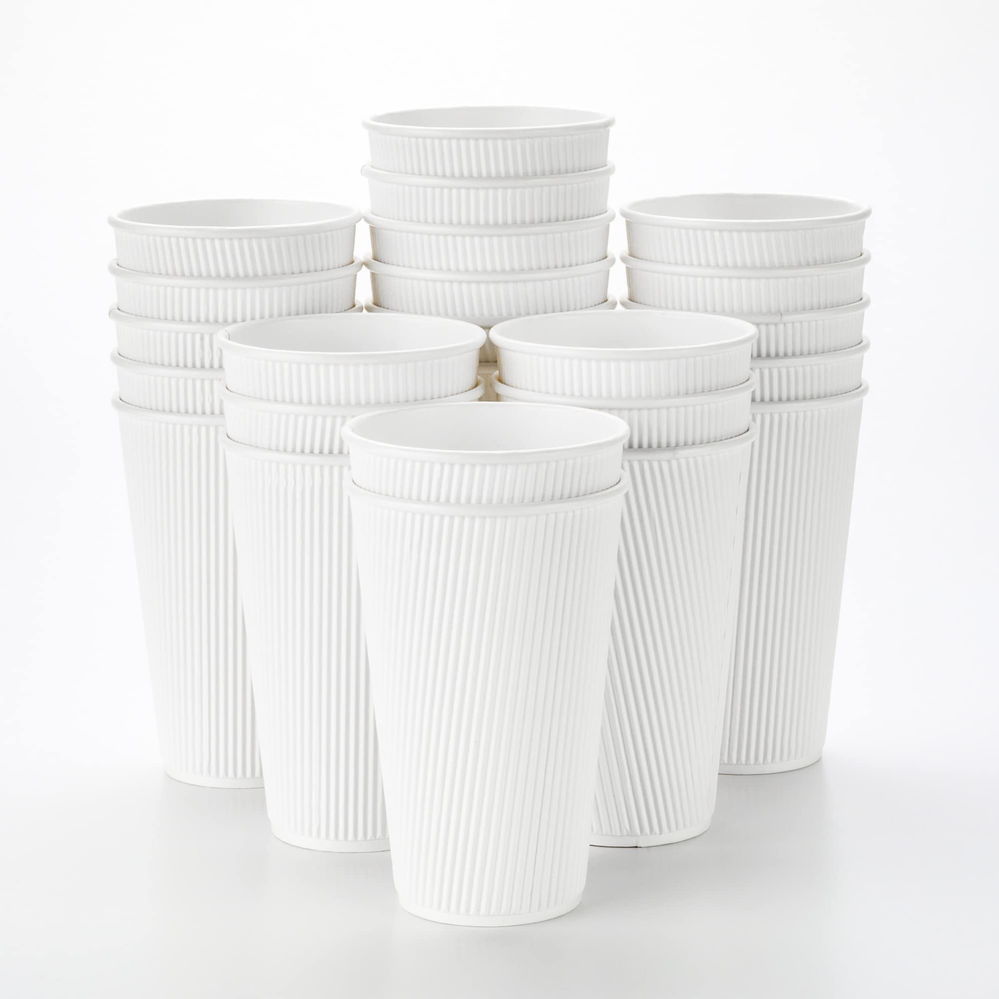 16oz Disposable Coffee Cups - 500 Pack White Insulated Paper Cups with Ripple Wall & Rolled Rim for Hot Coffee, Tea, Cocoa - Lids Sold Separately - Perfect for Restaurants, Cafes, Offices & Home Use