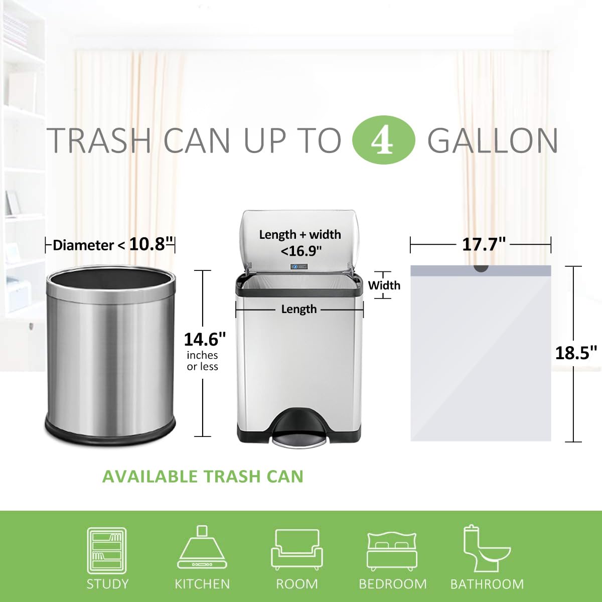 Teivio 4 Gallon 140 Counts Strong Drawstring Trash Bags - Heavy Duty Garbage Bags for Bathroom, Kitchen, Office & Home Use - Small Plastic Bin Liners (White) - Perfect for Waste Bins, Diaper Pails & Pet Litter Disposal