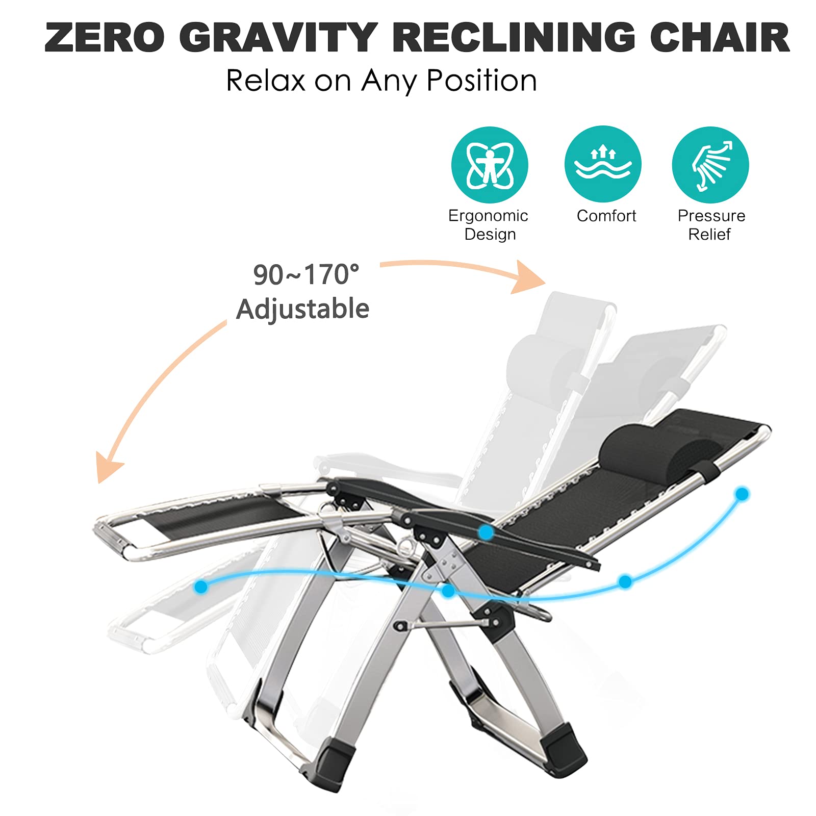 Upgraded Adjustable Zero Gravity Chair - Ergonomic Portable Outdoor Folding Chaise Lounge - Heavy Duty 440lbs Capacity - Perfect for Patio, Beach, Camping & Backyard Relaxation