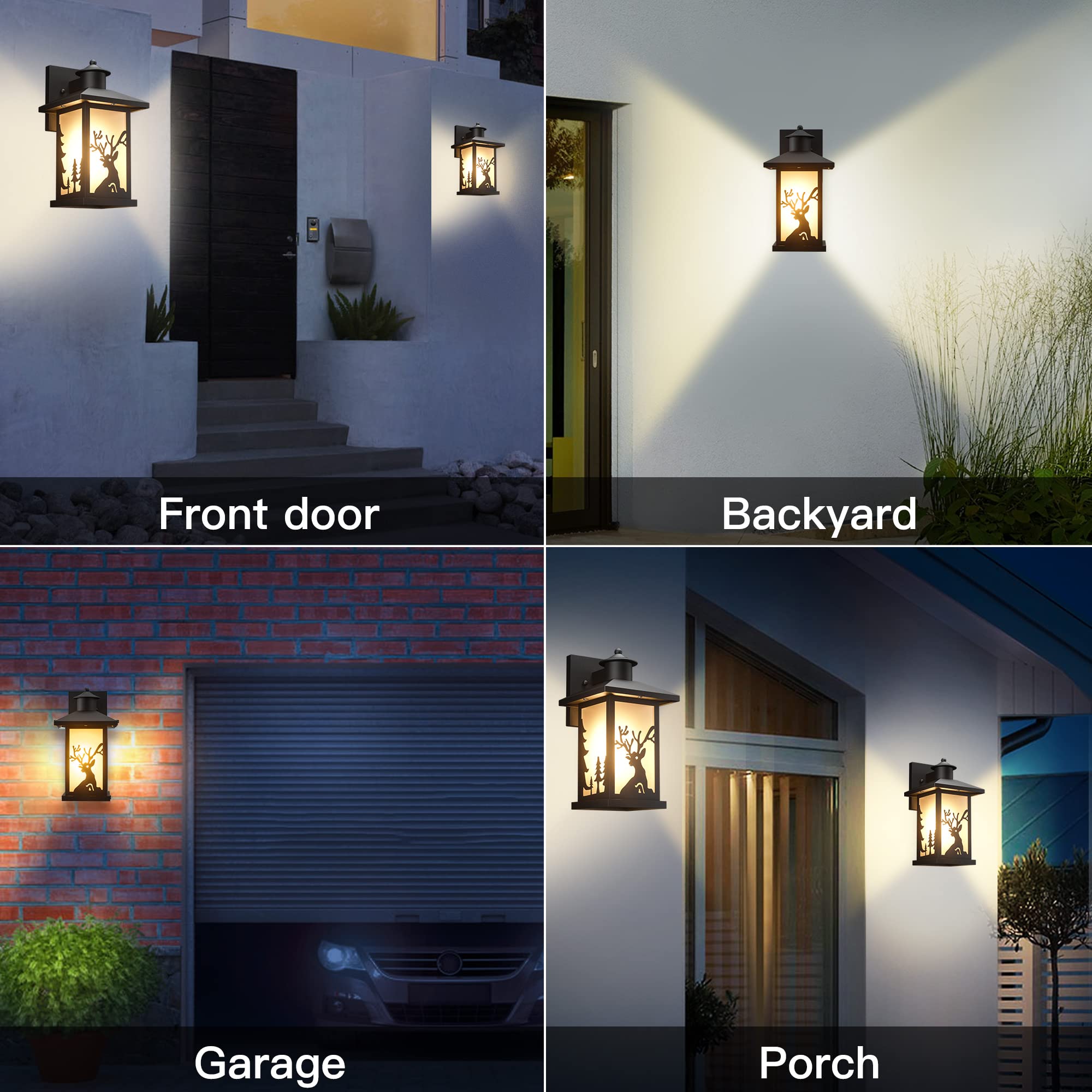 2 Pack Outdoor Wall Sconce Lights - Waterproof Exterior Porch Lighting Fixtures with Anti-Rust Finish & Frosted Glass (Deer Pattern), E26 Socket - Perfect for House, Garage, Patio, Front Door & Garden Decor