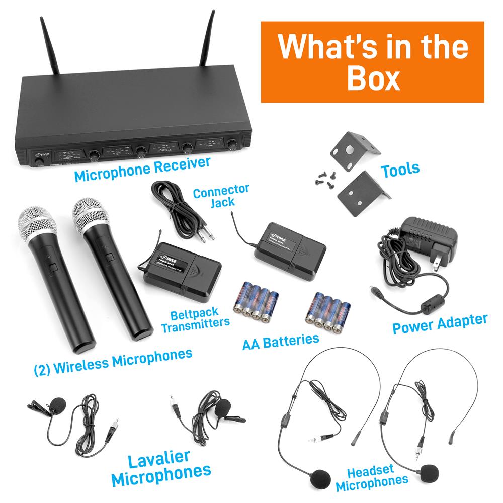 4 Channel UHF Wireless Microphone System Kit - Professional Karaoke, Church, Stage & Event Performance Microphone Set