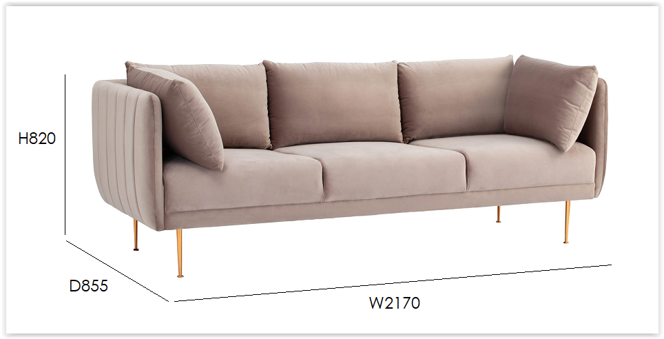 SUPRA 3-Seater Sofa in Pale Silver - Modern Living Room Furniture for Small Spaces & Apartments