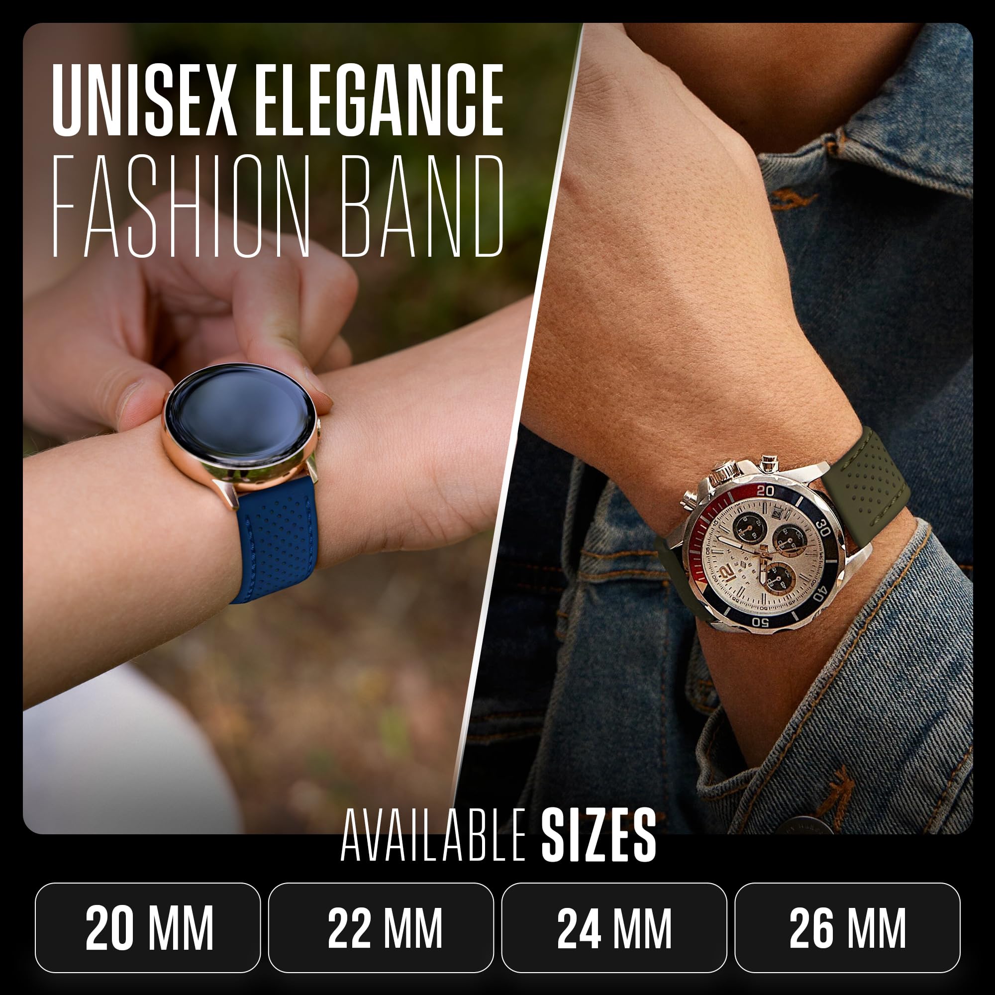 Premium Soft Silicone Adjustable Watch Band for Women & Men - Waterproof Quick Release Rubber Strap Compatible with Smartwatches & Regular Watches - Perfect for Sports, Fitness & Everyday Wear