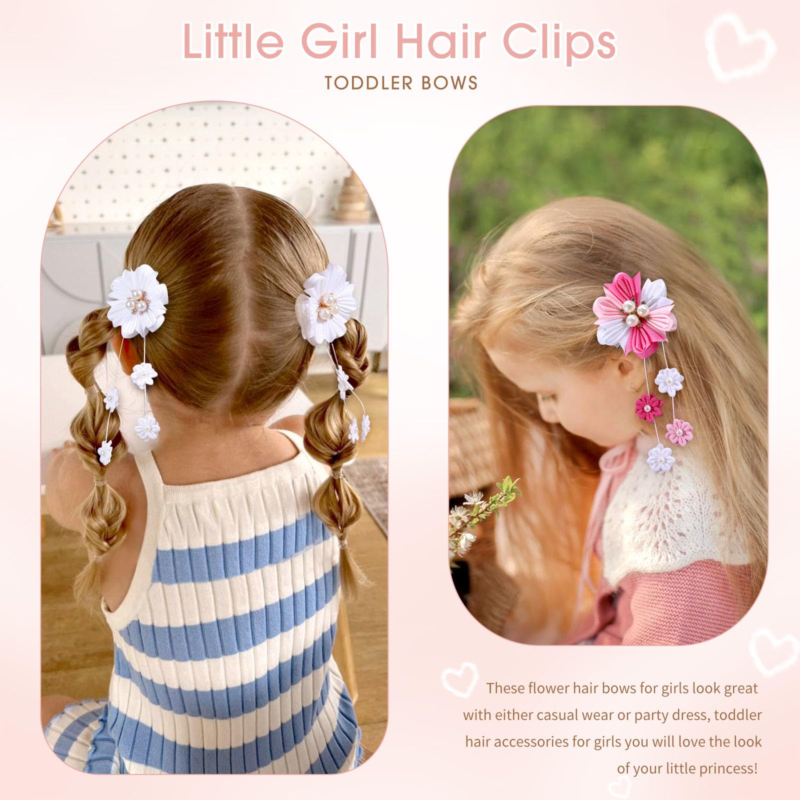 OAOLEER 6PCS Girls Hair Bows with Alligator Clips - Flower Hair Accessories for Kids & Teens - Grosgrain Ribbon Bows for School, Parties, Weddings & Special Occasions (Flower Bows-A)