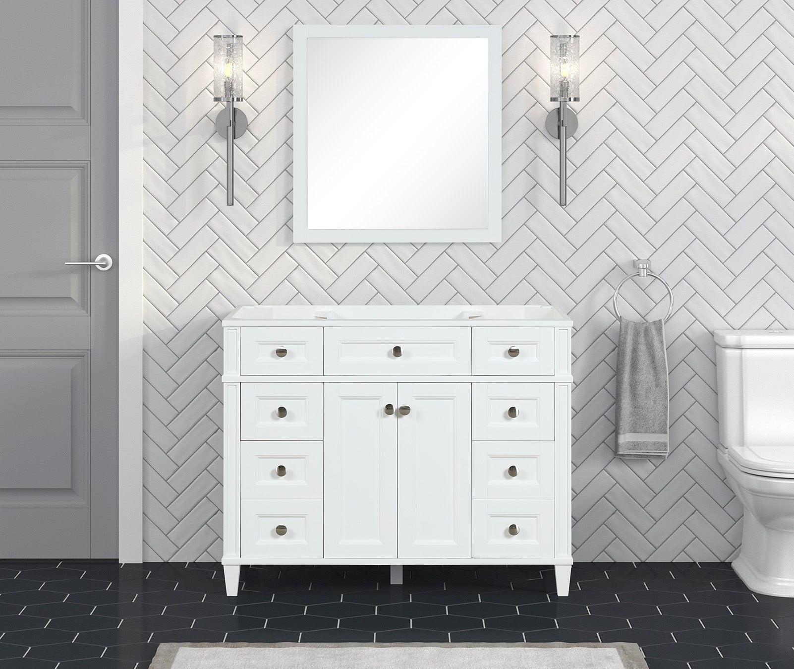 Kensington 41.5 Inch Solid Wood Bathroom Vanity in Bright White - Cabinet Only | Perfect for Modern Master Bath & Powder Room Remodeling