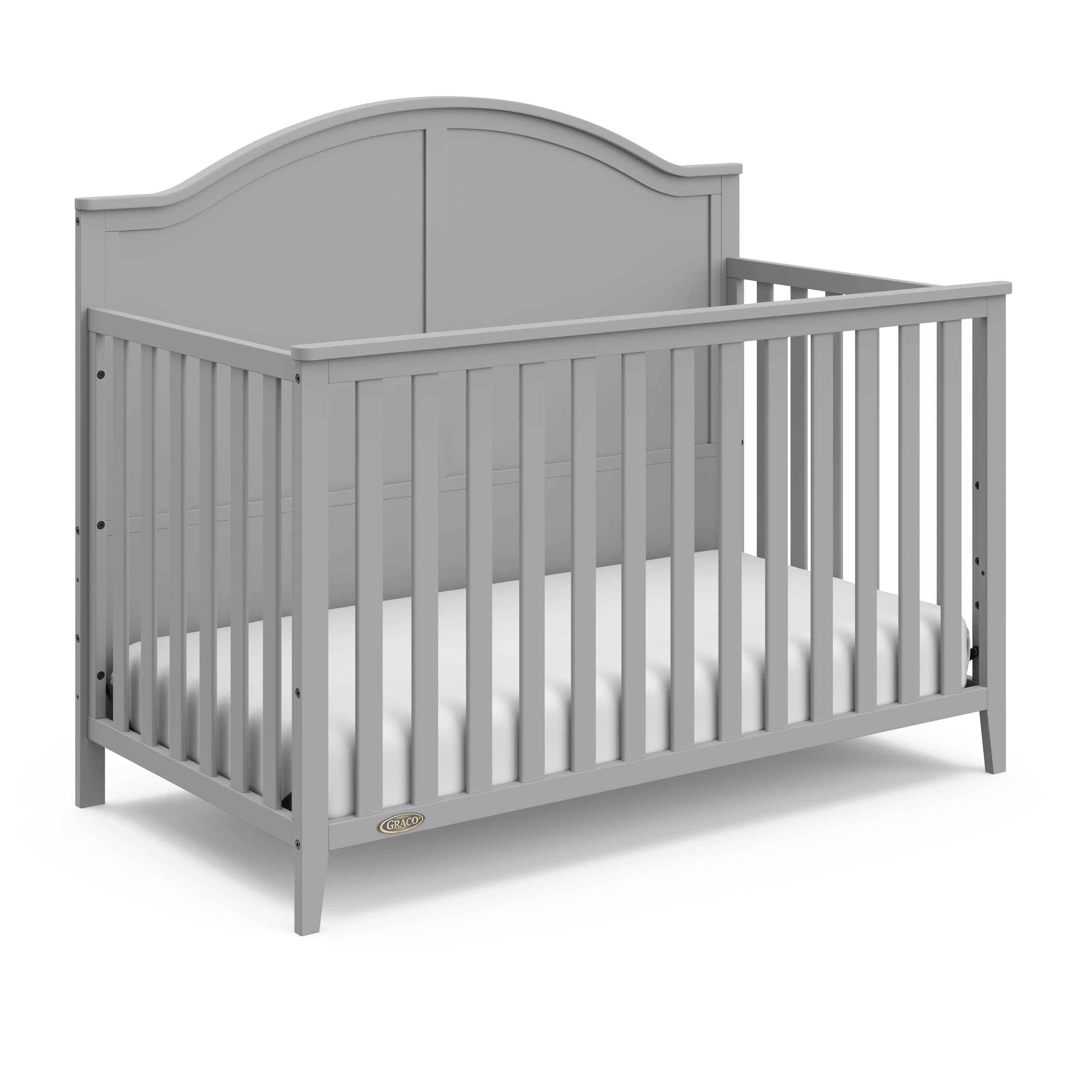 Graco Wilfred 5-in-1 Convertible Baby Crib in Pebble Gray – GREENGUARD Gold Certified, Converts to Toddler Bed & Full-Size Bed, Adjustable Mattress Base, Fits Standard Crib Mattress – Perfect for Nursery, Daycare or Guest Room