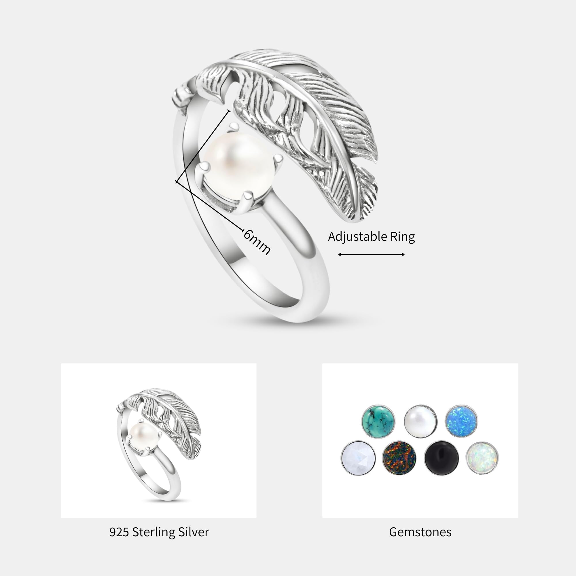 925 Sterling Silver Pearl Bypass Rings for Women | Elegant Feather Design Anniversary & Statement Jewelry | Perfect for Weddings, Date Nights & Special Occasions