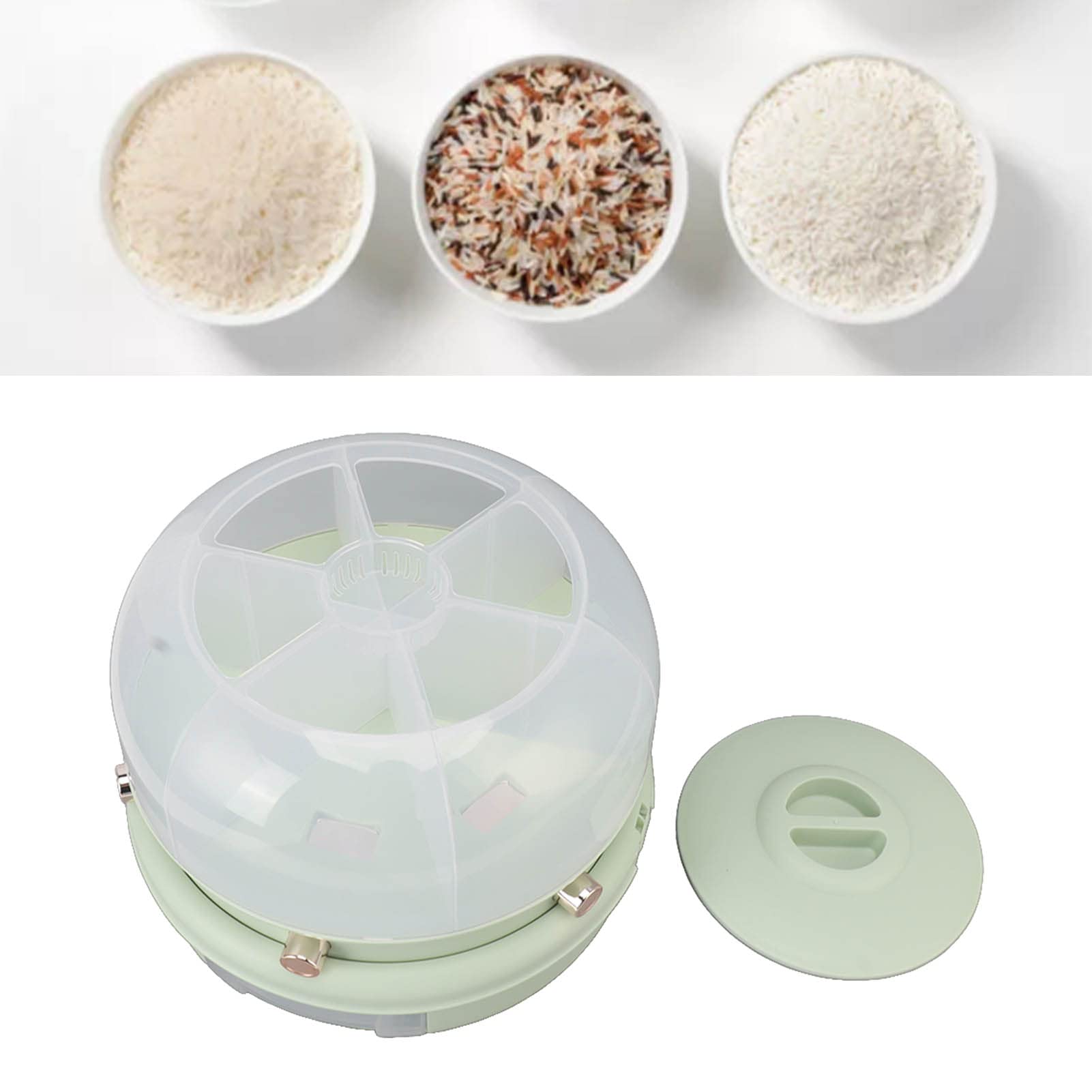 RXMORI Grain Dispenser & Rice Storage Container - 10L Large Capacity Food-Grade PP Plastic with Rotating Lid - Perfect for Kitchen Pantry Organization (Light Green, Double Layer) - Ideal for Storing Rice, Flour, Cereal & Dry Goods