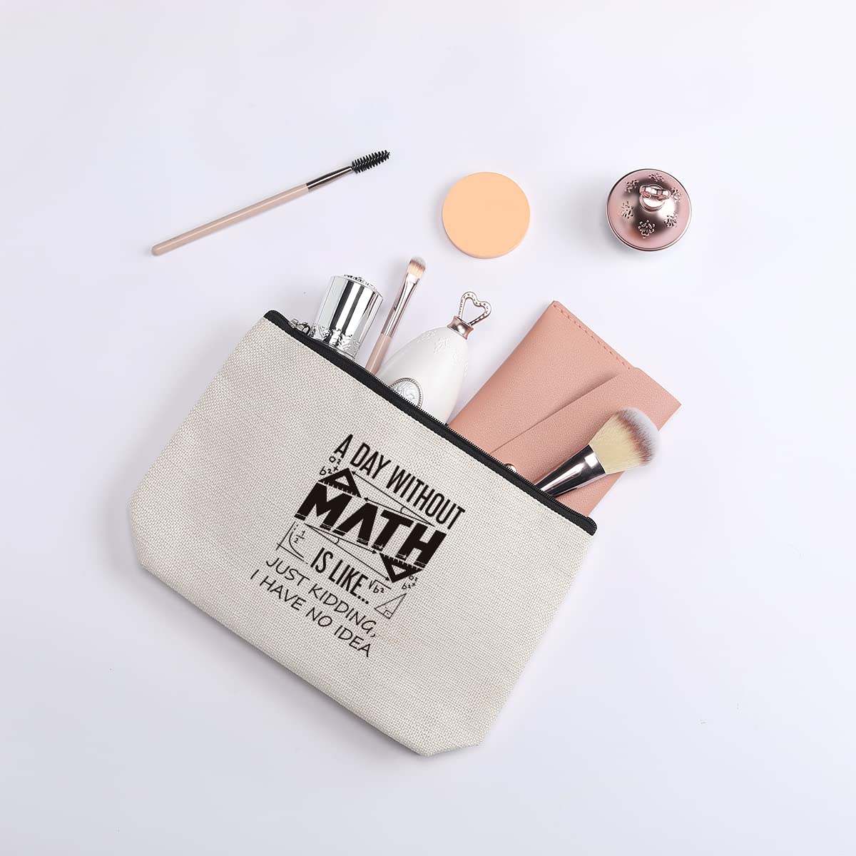 Funny Math Teacher Gift - Beige Makeup Organizer Pouch with Zipper for Women, Math Lovers & Geeks | Perfect Teacher Appreciation Gift, Toiletry Bag & Daily Use Cosmetic Case | Great for School, Work & Travel