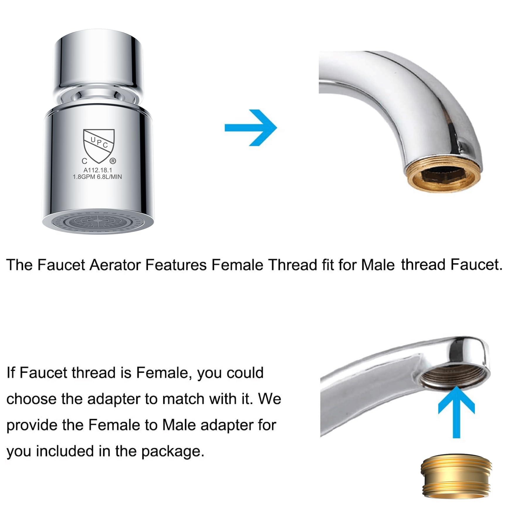 Hibbent NSF Certified Faucet Aerator, 360° Swivel Kitchen Sink Sprayer - Chrome for Easy Cleaning