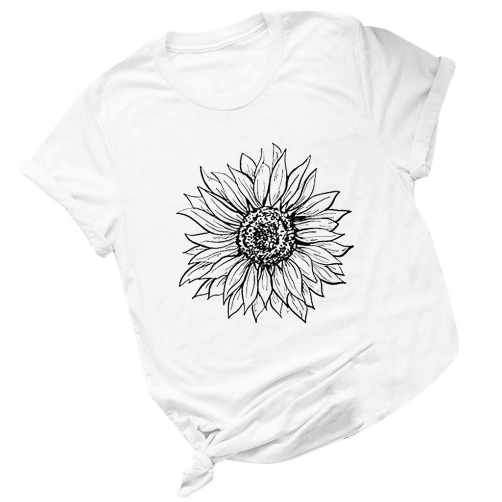 Women's Sunflower Print Crewneck T-Shirt & Plus Size Tank Tops - Summer Casual Sexy Tops for Women | Perfect for Beach Outings, Date Nights & Everyday Wear