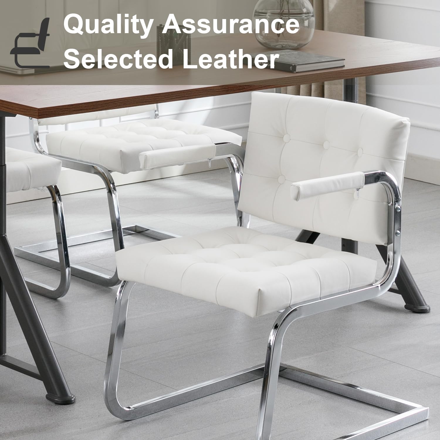 Okeysen 4-Pack Conference Room Chairs Set - Modern Leather Office Guest Chairs & Reception Chairs with Sled Base, No Wheels - Perfect for Waiting Rooms, Meeting Spaces & Corporate Offices