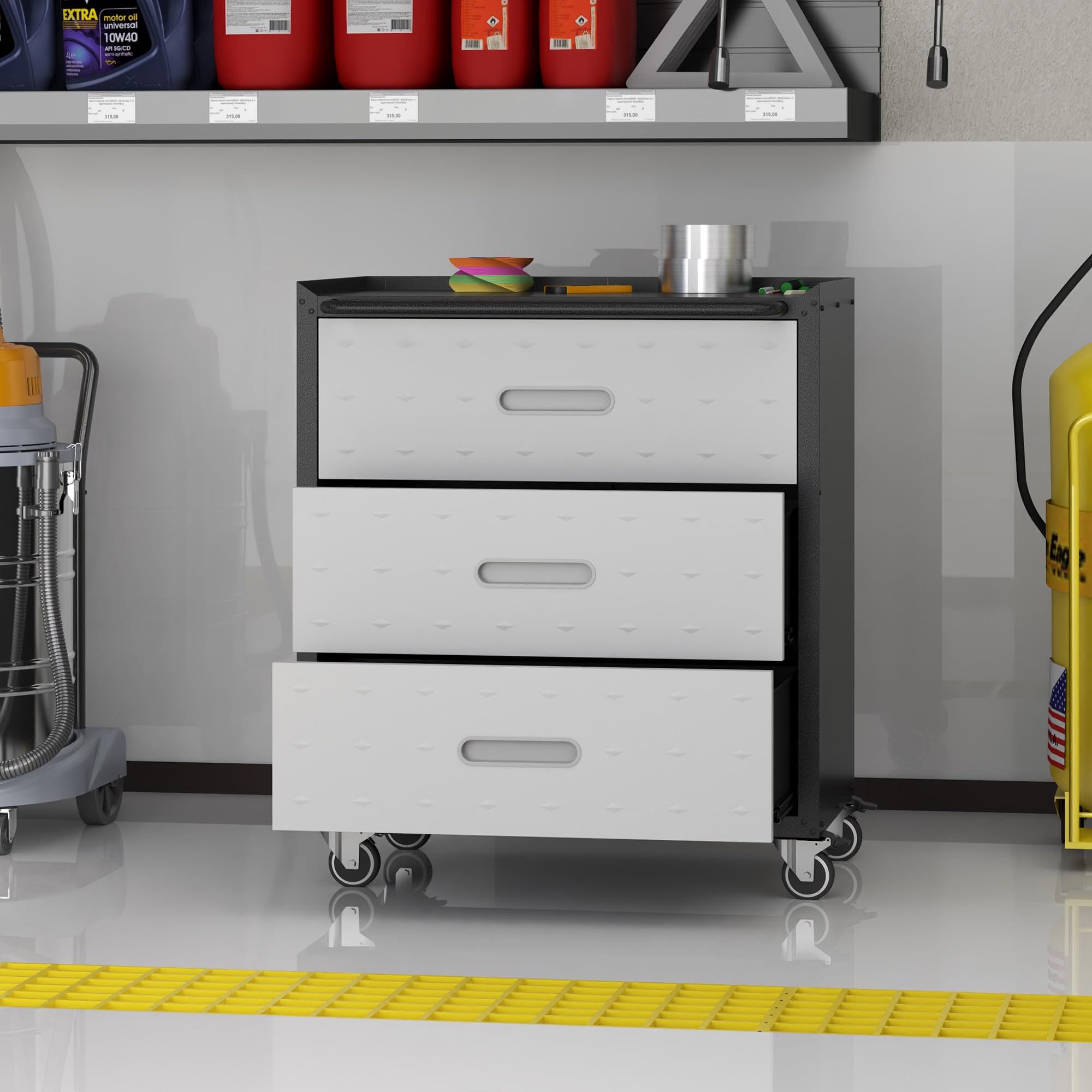 Heavy-Duty Metal Storage Cabinet with Wheels - 3-Drawer Rolling Tool Organizer for Garage, Workshop & Home - Easy Assembly, Black/Grey - Perfect for Tool Storage, Workshop Organization & Garage Shelving Solutions