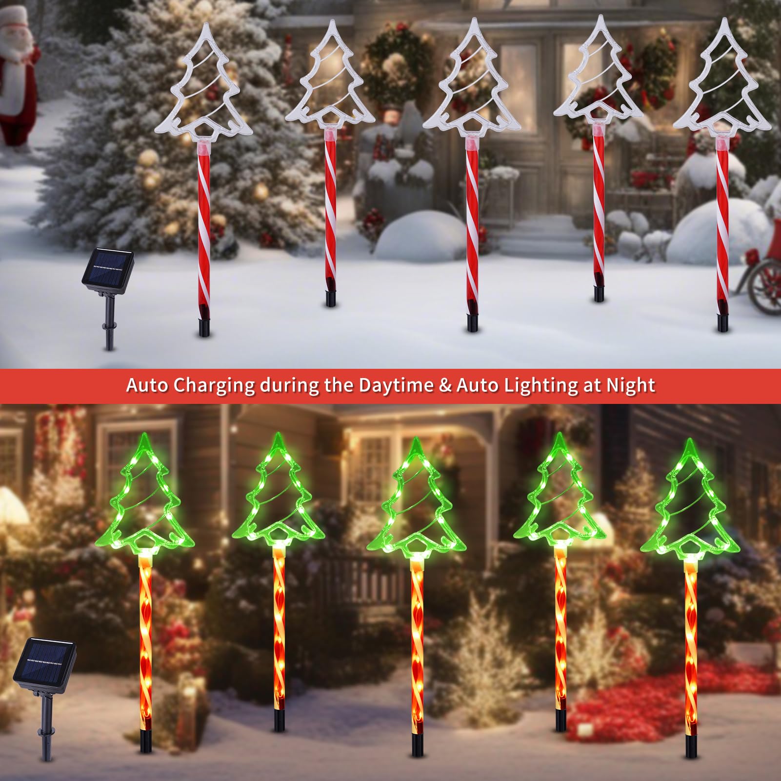 Solar Christmas Pathway Lights Outdoor Decorations - 8 Modes Waterproof LED Garden Stake Lights for Walkway, Yard, Lawn & Porch | Holiday Decor (5-Pack) | Perfect for Xmas Tree, Candy Cane Displays & Winter Garden Illumination