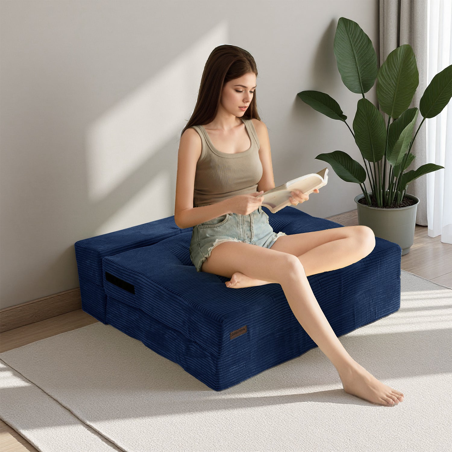 MAXYOYO 4-in-1 Convertible Sofa Bed Chair - Foldable Tufted Sleeper with Pillow, Navy Blue | Perfect for Small Spaces, Guest Rooms & Apartments