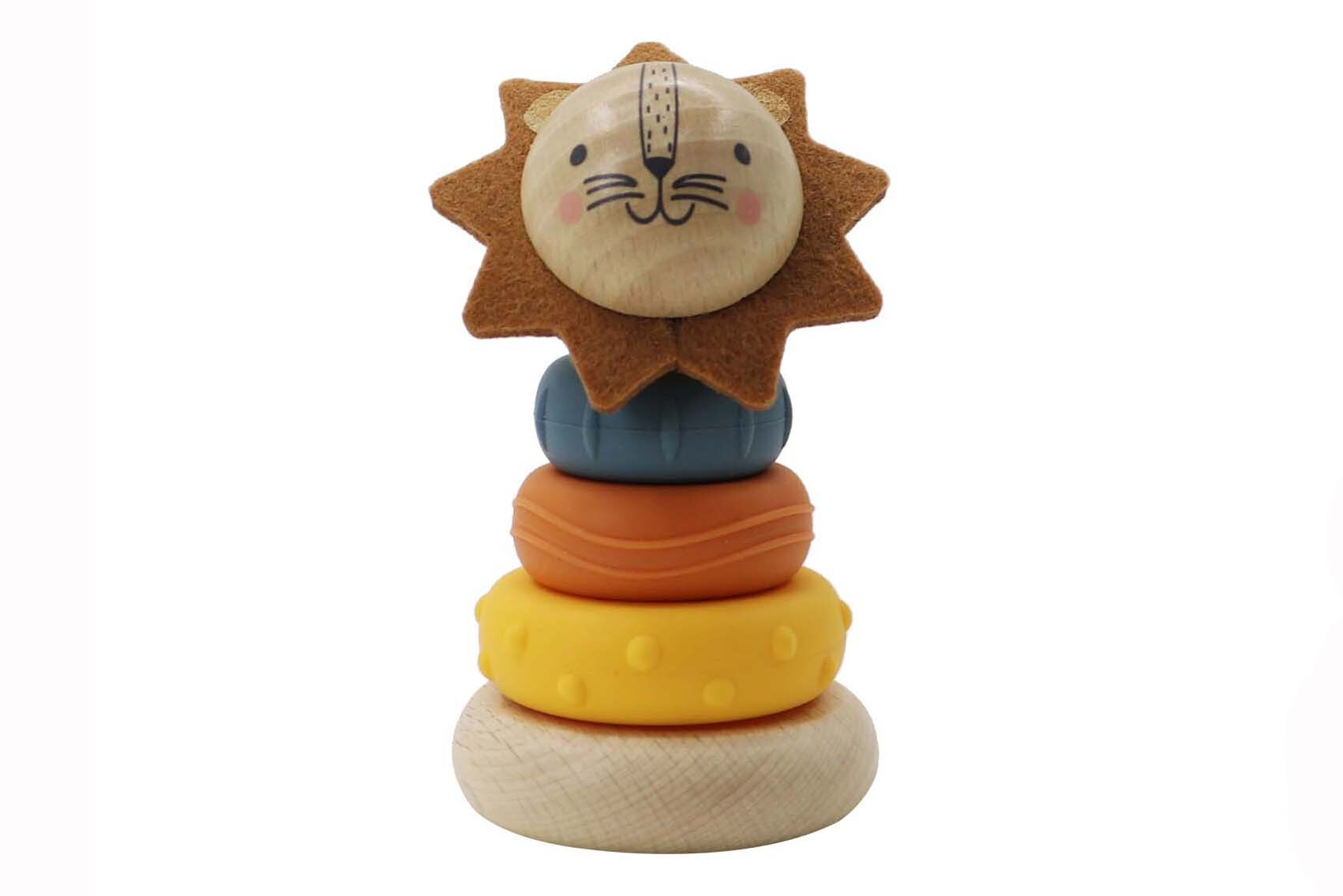 Eco-Friendly Wooden Ring Stacking Toy for Toddlers - Lion Design | Montessori Learning & Early Childhood Development | Perfect for Birthday Gifts & Playtime Activities