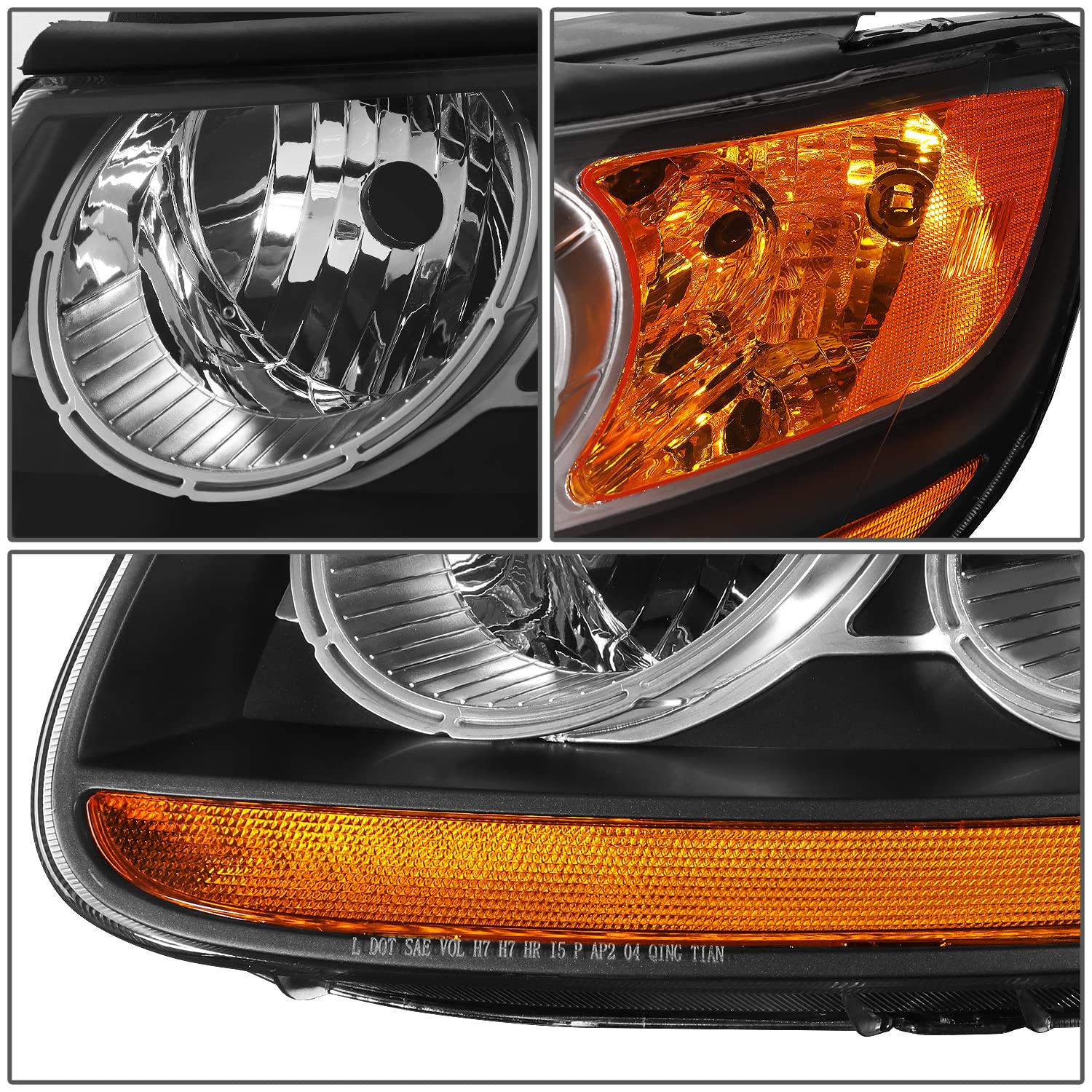 DNA MOTORING HL-OH-052-BK-AM Pair of Black Amber OE Style Headlights Compatible with 2007-2012 Hyundai Santa Fe - Replacement Headlamps for Improved Night Visibility & Style Upgrade