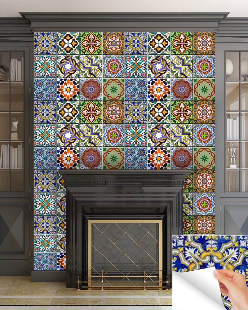 24-Piece Talavera Backsplash Tile Stickers - Authentic Traditional Mexican Style Peel & Stick Decals for Kitchen & Bathroom - Easy to Apply 4x4 Inch Home Decor (Perfect for DIY Kitchen Backsplash, Bathroom Wall Upgrade, Rental Apartment Renovation)