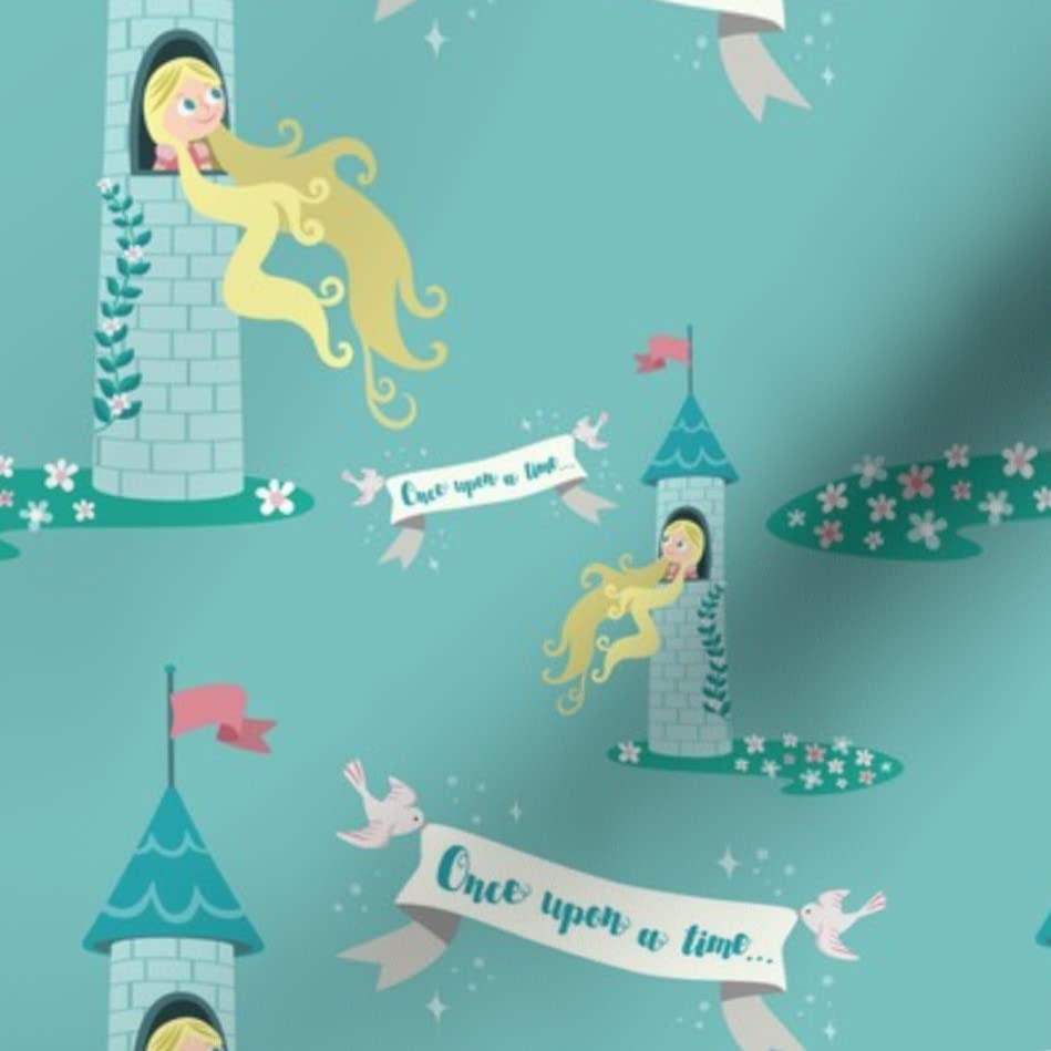 Time Castle Princess Kids Nursery Satin Fabric by The Yard - Printed Cotton Fabric for Sewing, Lining, Apparel, Fashion, Blankets & Home Decor - Perfect for DIY Projects, Baby Clothing & Nursery Decorations