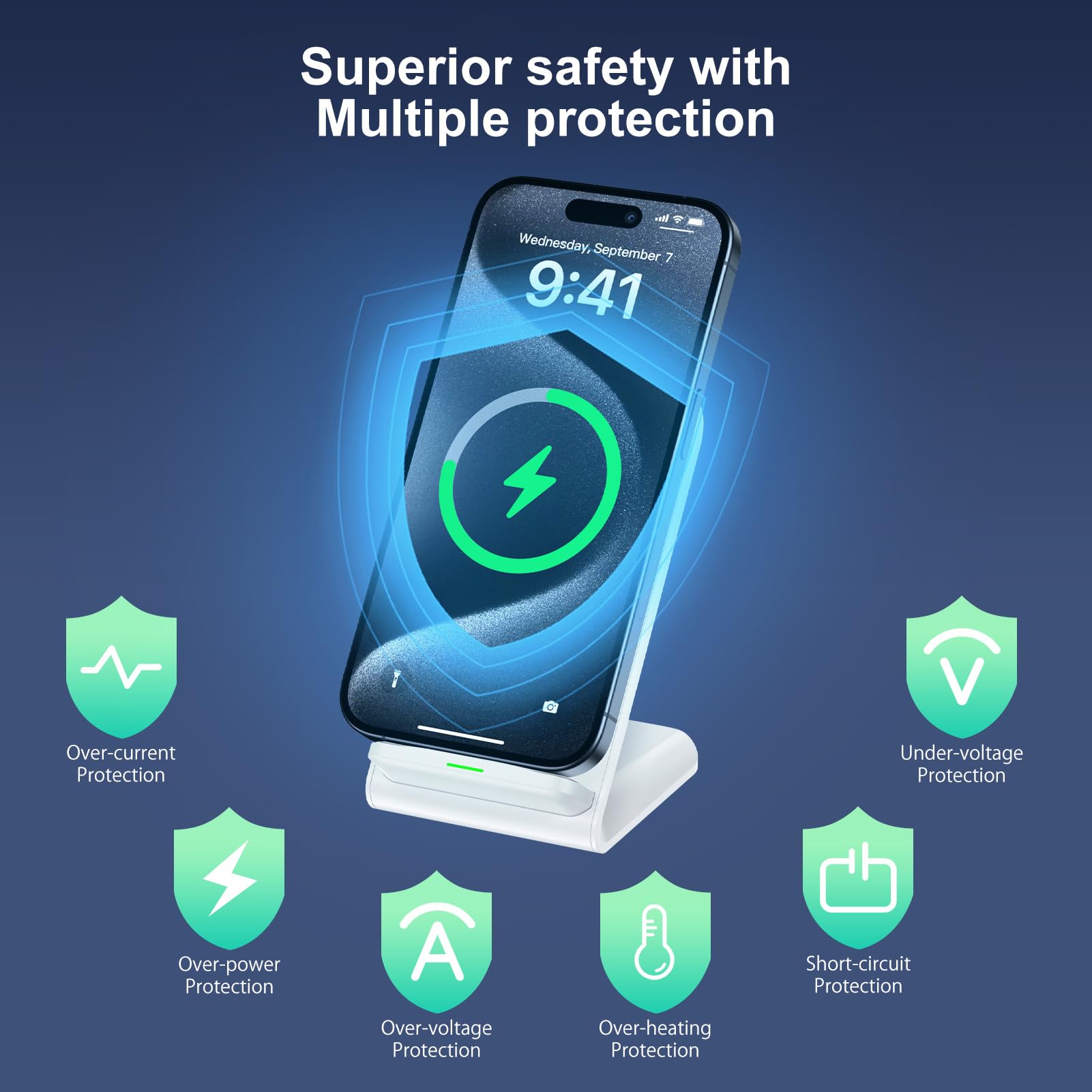 15W Fast Wireless Charging Stand for Samsung Galaxy S25/S24 Ultra/S23 FE/S22+/S21/S20/S10, Google Pixel 9/8 Pro/7a/6, iPhone 16/15/14/13/12/11 Pro Max - Qi-Certified Phone Charger Station for Home, Office & Nightstand Use