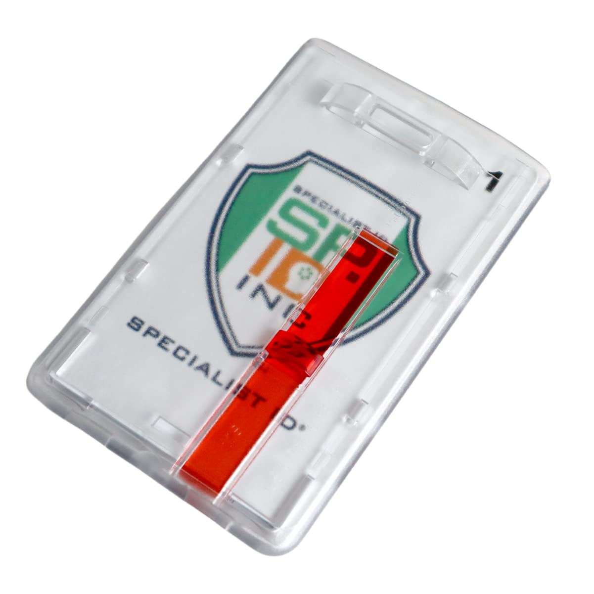 50 Pack Frosted Vertical Rigid Badge Holders - Clear Hard Plastic ID Card Dispensers with Red Extractor Slide & Thumb Tab - Perfect for Office, School, Events & Security Personnel (Bulk Discount)