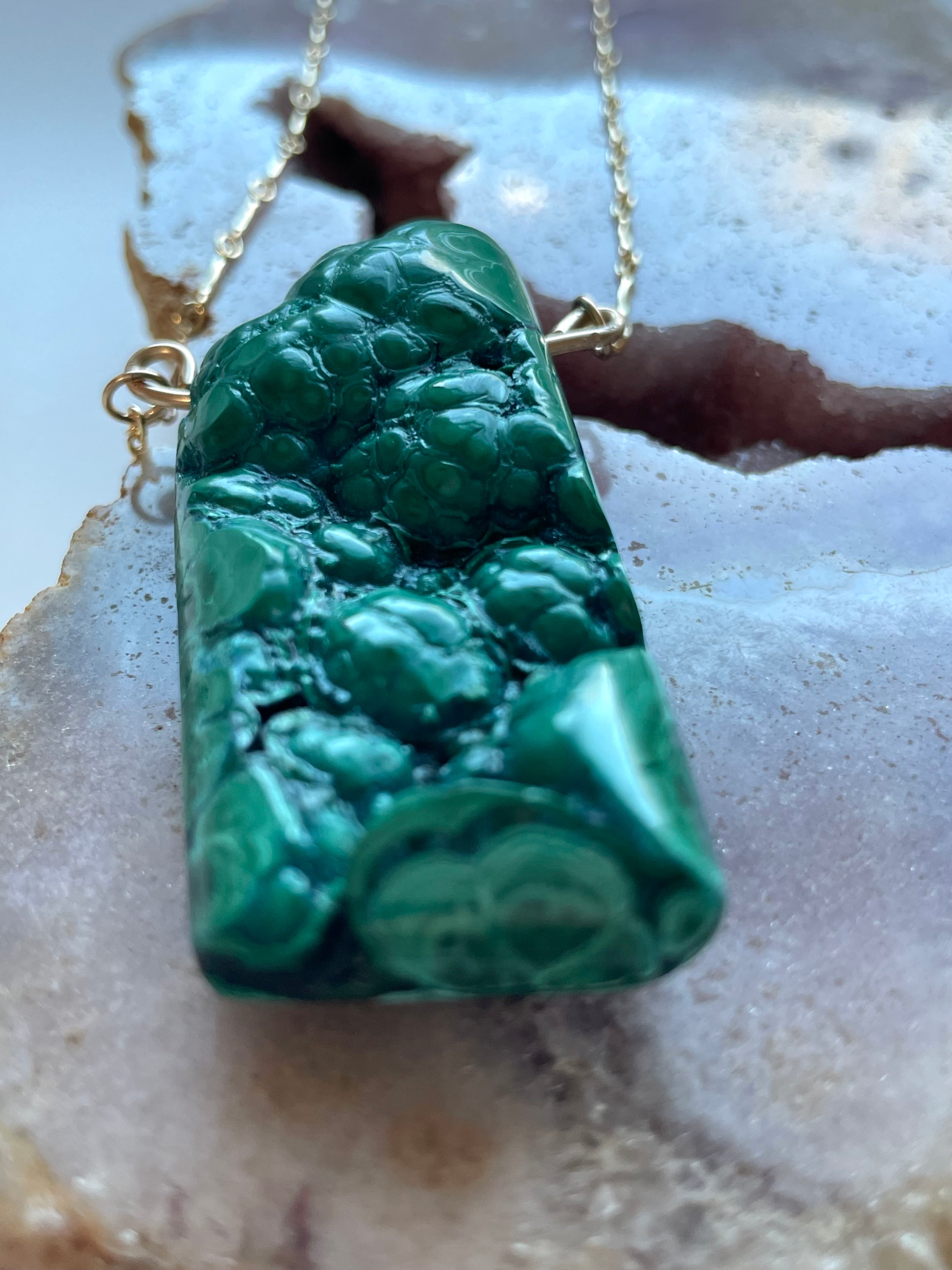 Stunning Large Malachite Statement Necklace in 14K Gold - Elegant Jewelry for Women, Perfect for Parties, Weddings & Special Occasions