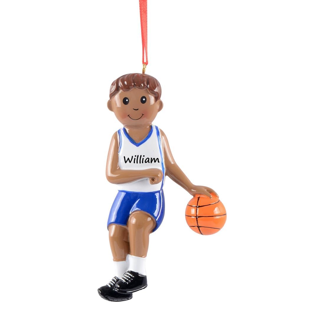 Custom African American Basketball Player Christmas Ornament - Personalized Basketball Boy Keepsake Gift for Sports Lovers - Free Name & Number Engraving - Perfect for Tree Decor, Holiday Gifting & Fan Memorabilia