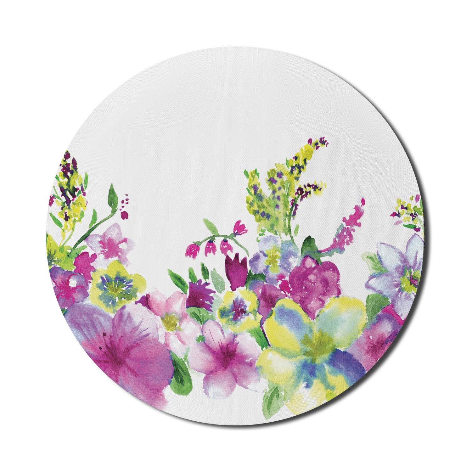 Ambesonne Watercolor Flower Mouse Pad - Non-Slip Thick Rubber Round Gaming Mousepad with Abstract Floral Design, 8 Inch, Pink & Green - Perfect for Office, Home Computer & Gaming Setup