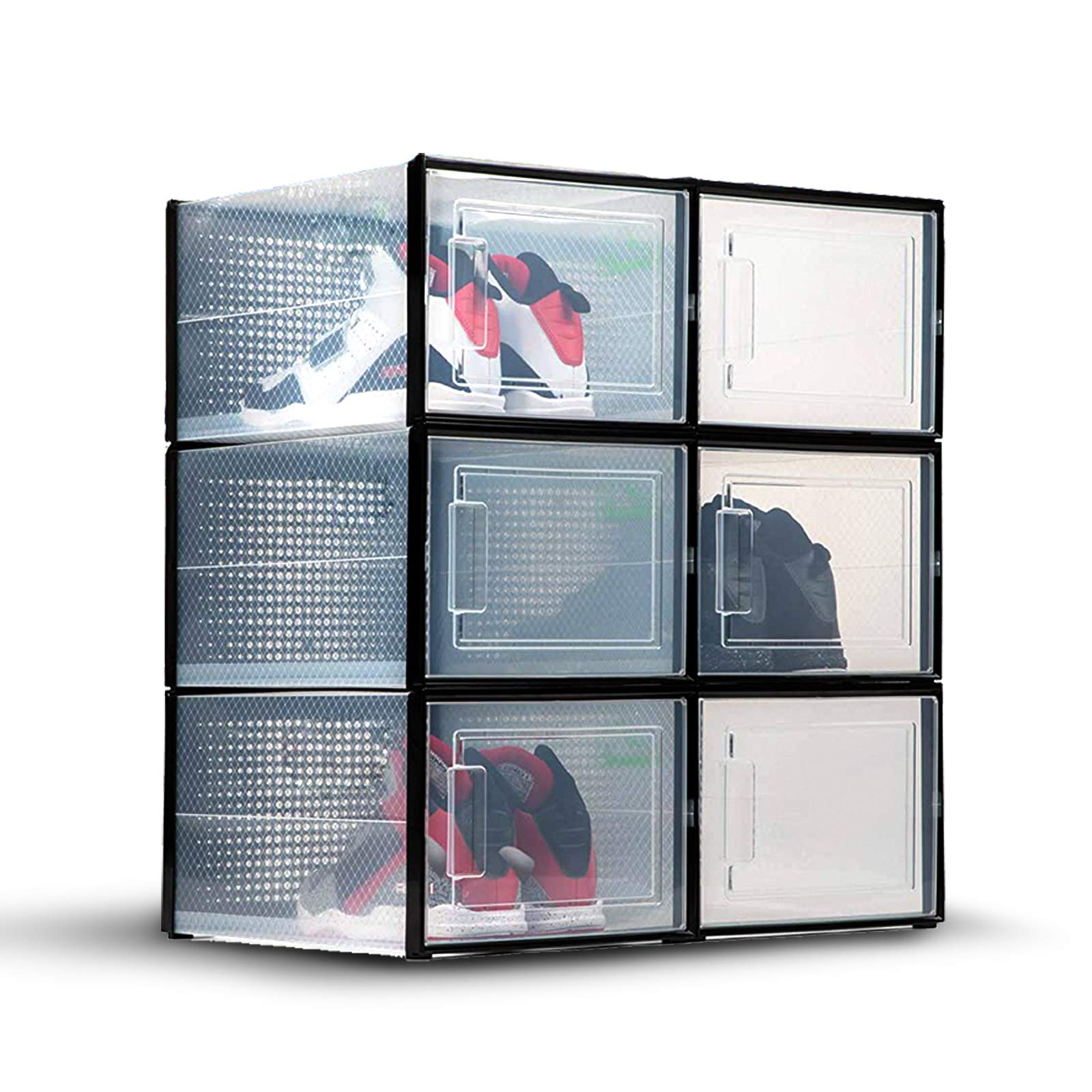 I&D DESIGNS STACBOX Stackable Shoe Organizer for Closet - 6-Piece Small Size Clear Plastic Storage Box | Easy Assembly, Space Saving & Multi-Purpose Use | Perfect for Bedroom, Entryway, Dorm & Closet Organization