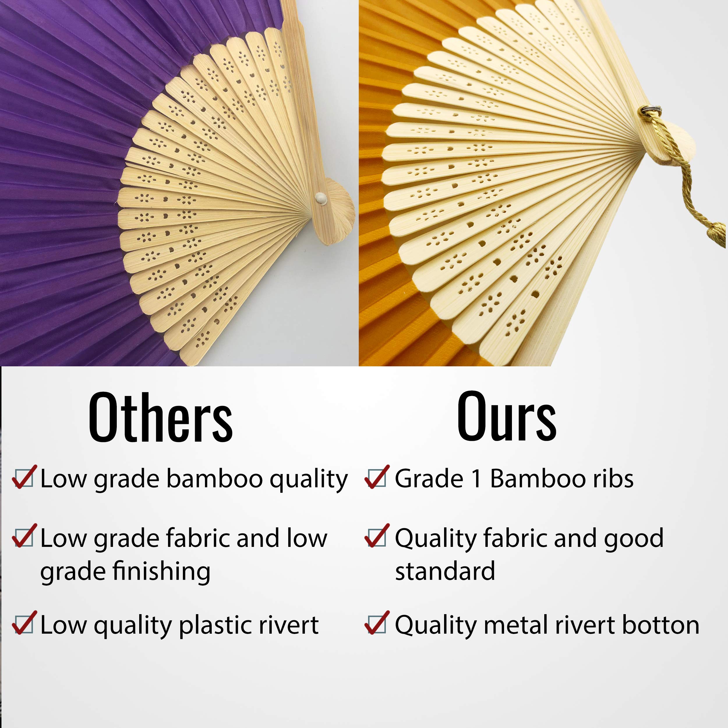 10 Pack Handheld Fabric Fans with Tassel - Premium Bamboo Ribs for Wedding, Party Favors, Outdoor Events & Summer Cooling - Elegant Red Design